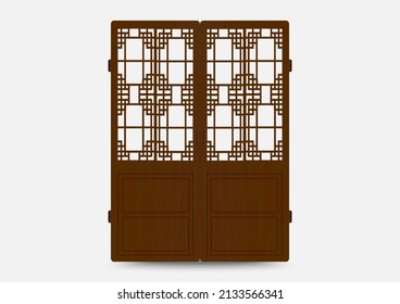 Traditional korean ornament frame pattern. Set of door and window antique decoration art. Silhouette vector illustration.