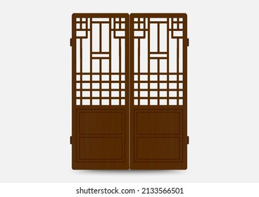 Traditional korean ornament frame pattern. Set of door and window antique decoration art. Silhouette vector illustration.