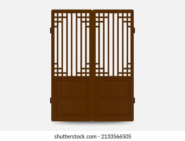 Traditional korean ornament frame pattern. Set of door and window antique decoration art. Silhouette vector illustration.