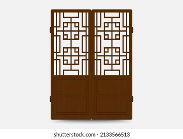 Traditional korean ornament frame pattern. Set of door and window antique decoration art. Silhouette vector illustration.