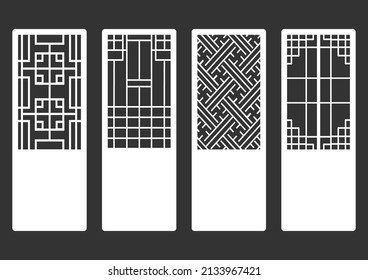 Traditional Korean ornament frame pattern. Set of door and window antique decoration art. Silhouette vector illustration.Laser cut panel.