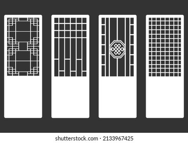 Traditional Korean ornament frame pattern. Set of door and window antique decoration art. Silhouette vector illustration.Laser cut panel.