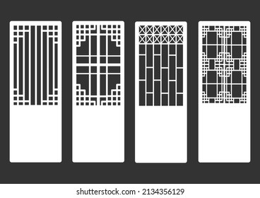 Patrón tradicional de marco ornamento coreano. Conjunto de arte de decoración de puertas y ventanas antiguas. Ilustración vectorial de silueta. Panel de corte láser.