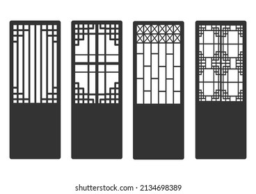 Traditional korean ornament frame pattern. Set of door and window antique decoration art. Silhouette vector illustration.Laser cut panel.