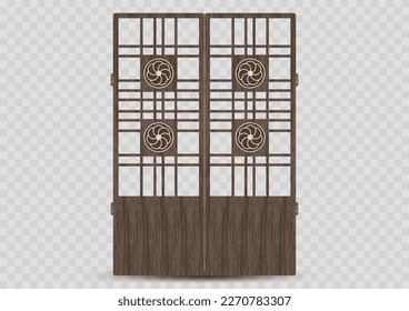 Traditional korean ornament frame pattern. Set of silhouette door and window antique decoration art vector illustration.