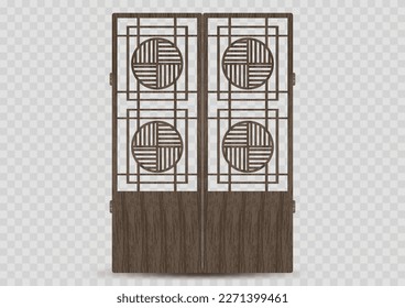 Traditional korean ornament frame pattern. Set of silhouette door and window antique decoration art vector illustration.