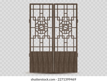 Traditional korean ornament frame pattern. Set of silhouette door and window antique decoration art vector illustration.
