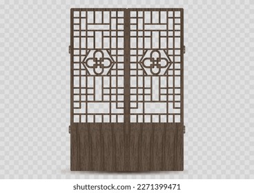 Traditional korean ornament frame pattern. Set of silhouette door and window antique decoration art vector illustration.