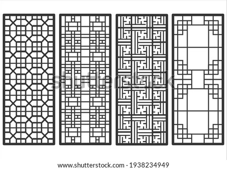 Traditional korean ornament frame pattern. Set of door and window antique decoration art vector illustration.
