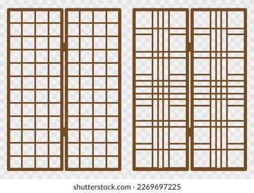 Traditional korean ornament wood frame pattern. Set of folding door and window antique decoration art vector illustration.