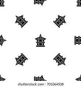 Traditional korean pagoda pattern repeat seamless in black color for any design. Vector geometric illustration