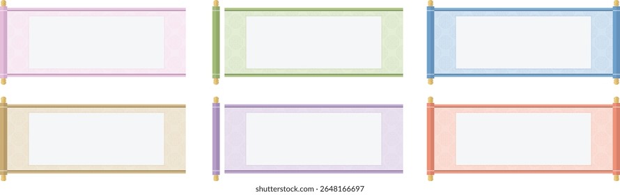 Conjunto de Quadros de Rolagem Coreano Tradicional com Cores Pastel e Padrões Decorativos para Convites e Certificados