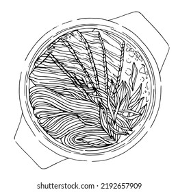 Traditional Korean Solleontang soup. Bull bone soup - a hand-drawn illustration on a white background. Vector illustration