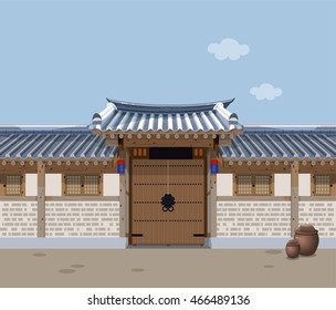 Traditional Korean style house.Suitable for national holiday background.