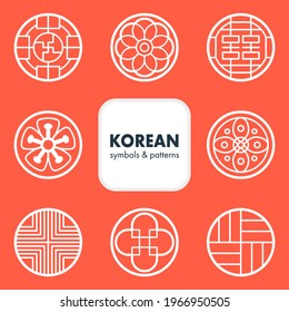 Traditional Korean symbols and patterns. This is a simple vector illustration with harmonious blend of retro and modern styles. The color can be changed if needed. Eps10 vector.