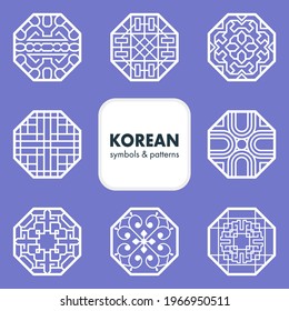 Traditional Korean symbols and patterns. This is a simple vector illustration with harmonious blend of retro and modern styles. The color can be changed if needed. Eps10 vector.