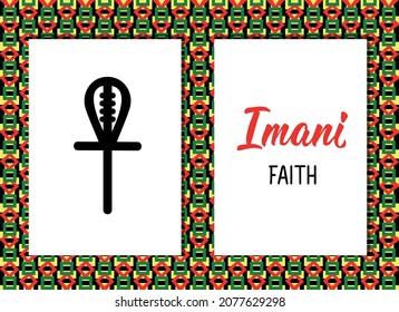 Traditional Kwanzaa symbols. Imani means Faith. Vector icon and lettering.