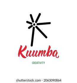 Traditional Kwanzaa symbols. Kuumba means Creativity. Vector icon and lettering. Isolated on white background.