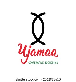 Traditional Kwanzaa symbols. Ujamaa means Cooperative economics. Vector icon and lettering. Isolated on white background.