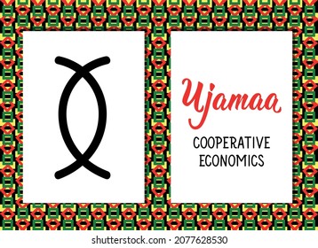 Traditional Kwanzaa Symbols. Ujamaa Means Cooperative Economics. Vector Icon And Lettering. 