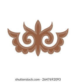 Traditional kyrgyz ethnic ornament with symmetrical swirls and bold brown lines. Perfect for cultural projects, fabric, or decor. Timeless heritage design.