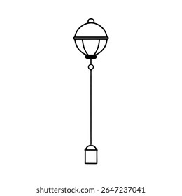 Traditional lamp post with round glass globe clean line scene Vector illustration