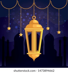 traditional lamp and stars hanging with castle