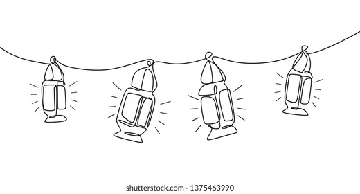 traditional lantern continuous line drawing hanging on white background