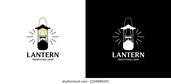 Traditional lantern logo design, classic ancient fire lamp logo vector illustration
