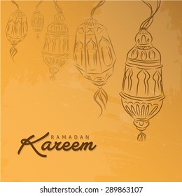 Traditional lantern of Ramadan- Ramadan Kareem beautiful greeting card with arabic calligraphy which means ''Ramadan kareem ''