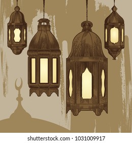 Traditional lantern of Ramadan Kareem. Ramadan Kareem Design Background. Vector Illustration for greeting card, poster and banner.