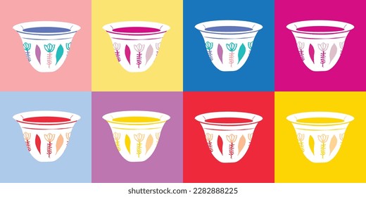 Traditional Lebanese Coffee Cup Pop Art Colorful Illustration Sketch svg