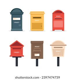 Traditional letterboxes set isolated on white background.Vintage mailboxes or old postboxes. Vector stock