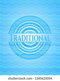 Traditional light blue water badge background.
