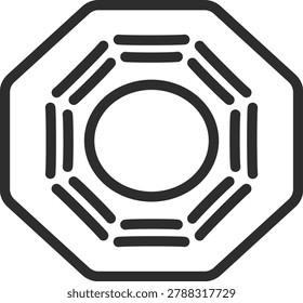 Traditional line icon of an octagonal Bagua mirror used to ward off evil spirits in feng shui.