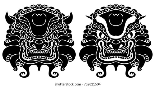 Traditional lion face tattoo.silhouette Chinese lion statue face.
