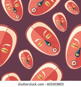 Traditional love mask flat icon seamless pattern.