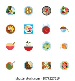 Traditional lunch in different countries. Colorful flat icon set. National dish, traditional cuisine, recipe. Dish concept. For topics like food, cooking, traditional culture svg