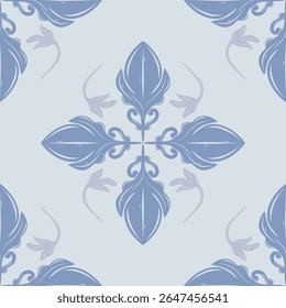 Tradicional luxo Fleur de lis Padrão Sem Costura Florais. Azul prata cinza cor com bonito Scroll Ornamento Medieval. Dainty Filigree Intricate Repetir Classy Detalhado para Tecidos de Telhas 