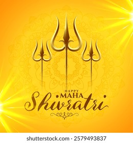 traditional maha shivratri yellow background with golden trishul vector