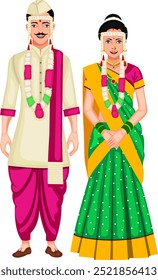 Traditional Maharashtrian Wedding Couple Vector Illustration