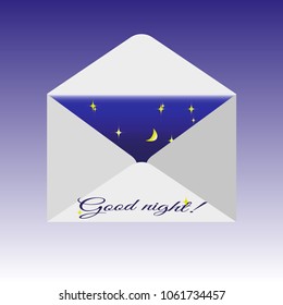 Traditional mail envelope with a wish. Text - Good night Vector drawing for the design of messages, postcards, wishes.
