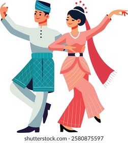 Traditional Malay Dancer Couple Cartoon