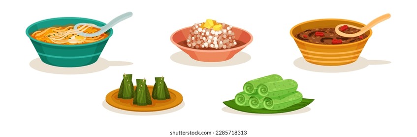 Traditional Malaysian Dishes and Served Food Vector Set