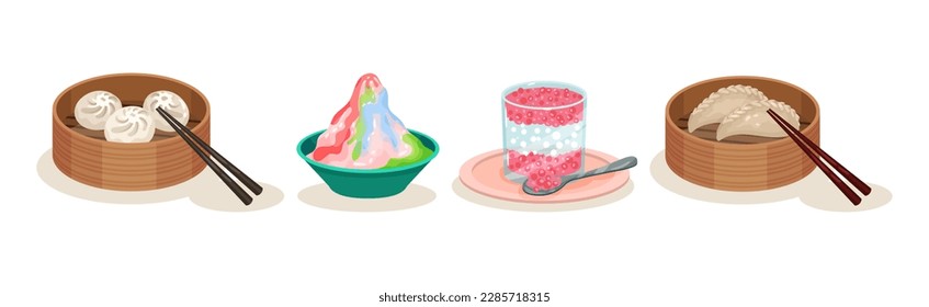 Traditional Malaysian Dishes and Served Food Vector Set