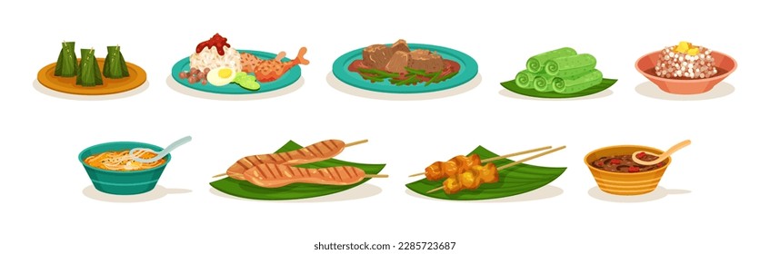 Traditional Malaysian Dishes and Served Food Vector Set