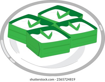 Traditionelles malaysisches Essen Kuih Tepung Pelita auf Teller in Vektorgrafik. Ramadhan Basar.