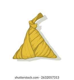 Traditional Malaysian Ketupat Palas Vector Illustration with Shadow – Iconic Southeast Asian Rice Dumpling Wrapped in Palm Leaf