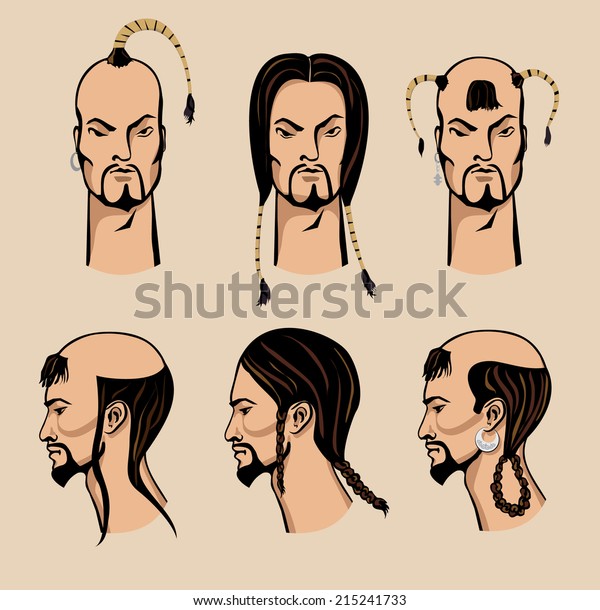 Traditional Male Hairstyles Nomads Mongolia Kazakhstan Stock