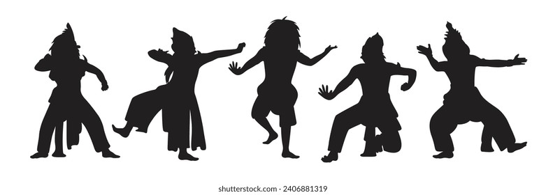 traditional man dance silhouette bundle vector